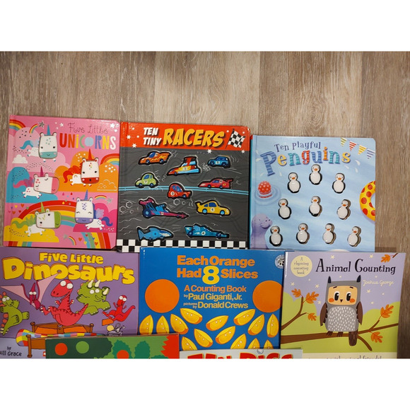 Preschool Math Counting Book Lot 8 Unicorns Cars Penguins Dinosaurs Animals - Picture 2 of 4
